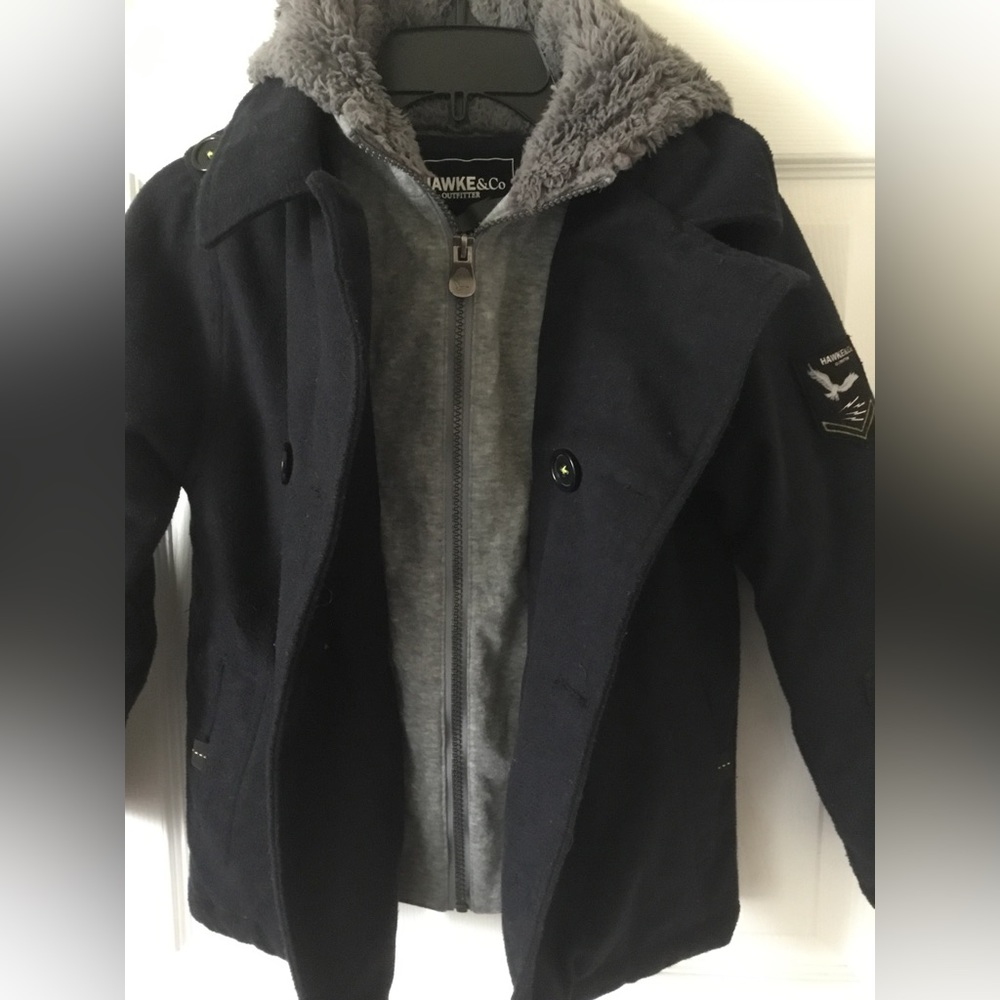 Hawke & Co Boys Hooded Pea Coat Size 7